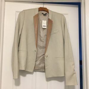 Beige Vince. blazer w/ leather lapel